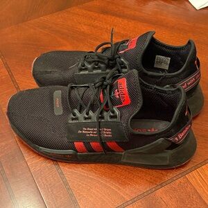 Adidas Men's Black and Red Striped Sneakers